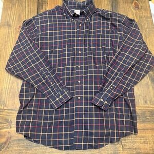 Brooks Brothers XL 346 Navy Plaid Long Sleeve Button Down‎ Shirt Menswear